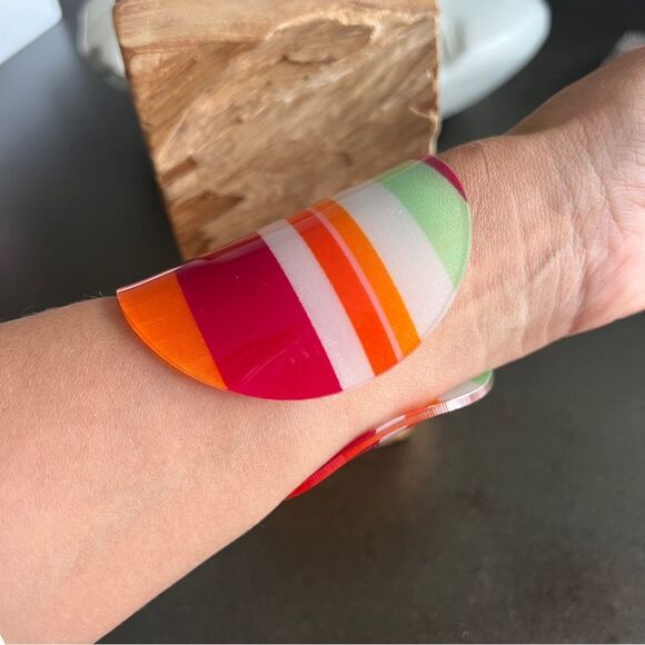 Vibrant Striped Resin Wide Cuff Bracelet Made In Italy - Picture 4 of 5